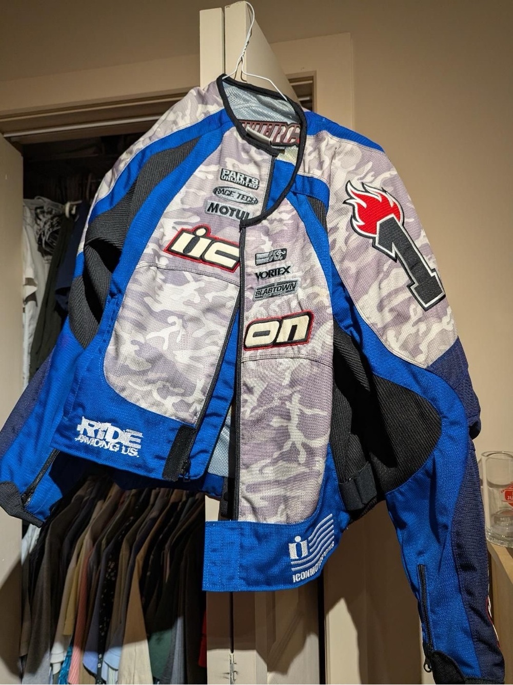 Icon Motorcycle Jacket in Blue & Gray Camo merc 3
